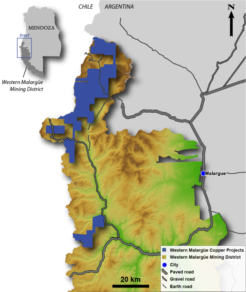 Mineria en Mendoza Argentina. Malargue. mapa.